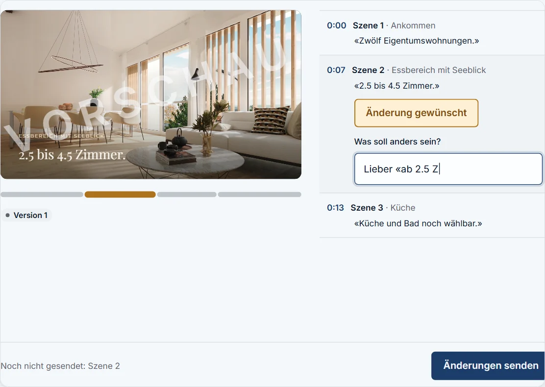 Video-Freigabe im Portal: Szene markiert, Kommentar «Lieber ab 2.5 Zimmer»